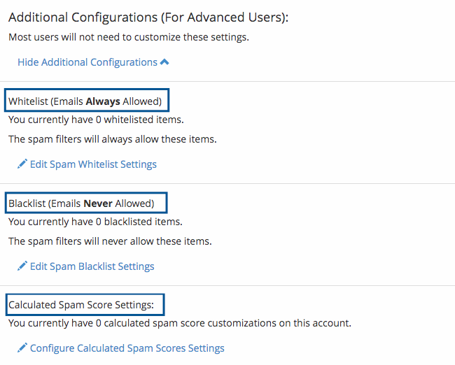 cara untuk mengubah konfigurasi pada spam filters