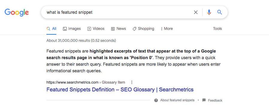 snippet SERP features